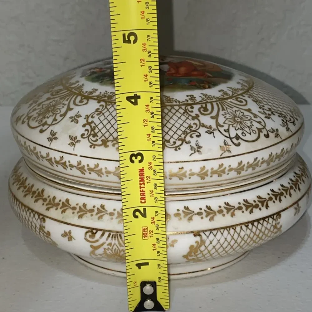 Vintage Victoria Czechoslovakia China Bowl Trinket Vanity Makeup Dish W/ Top Lid